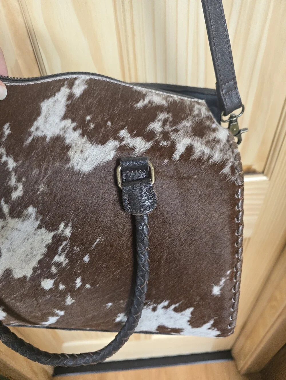Brown and White Cowhide Dome Satchel - Women's Shoulder Bag